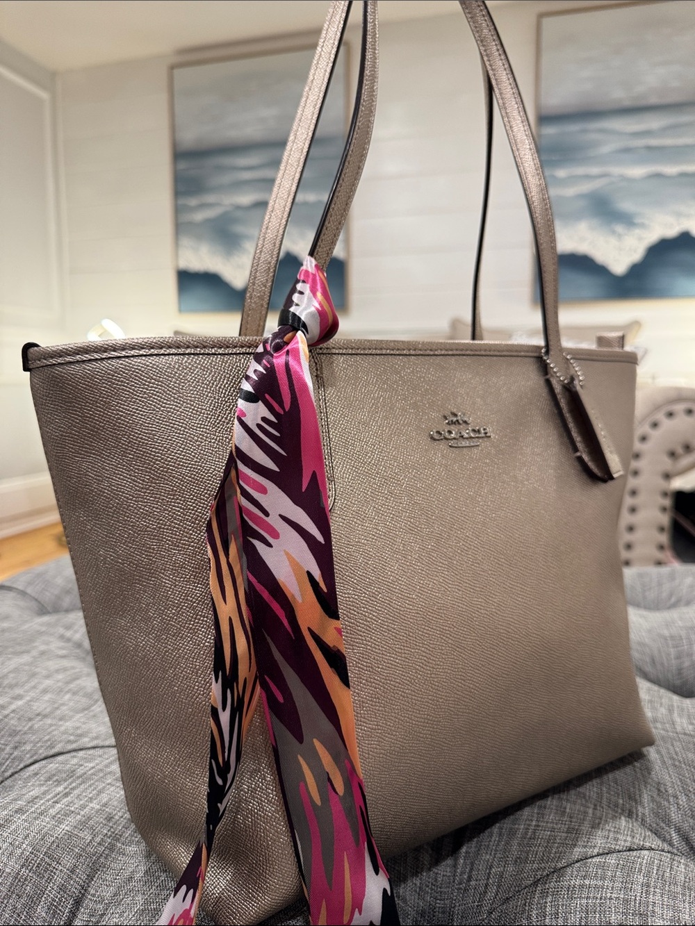 Coach Bag Metallic Champagne Gold Zip Top Tote - Picture 3 of 17